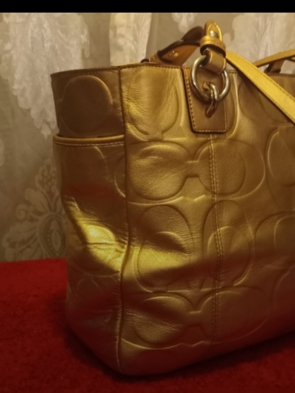 COACH Gold Leather Embossed Tote - Picture 4 of 8